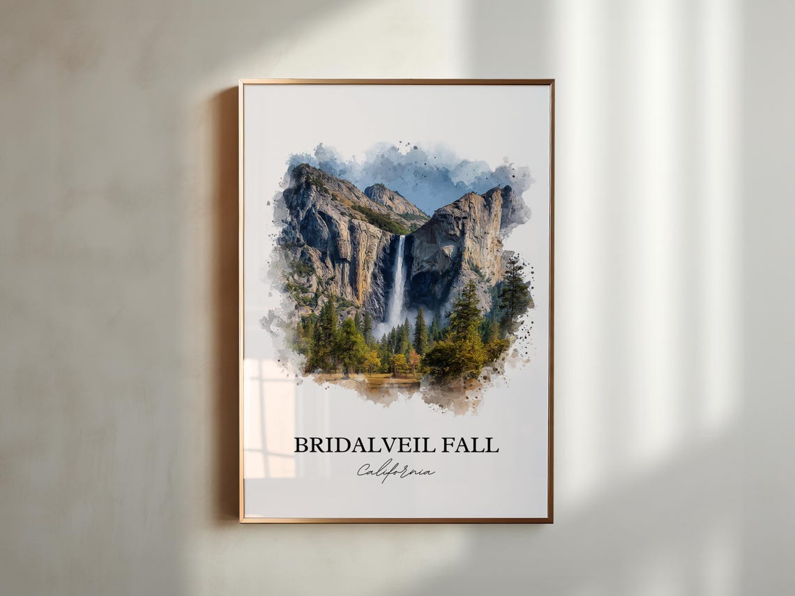 Bridalveil Fall Yosemite California Waterfall Watercolor Travel Poster - Image 3