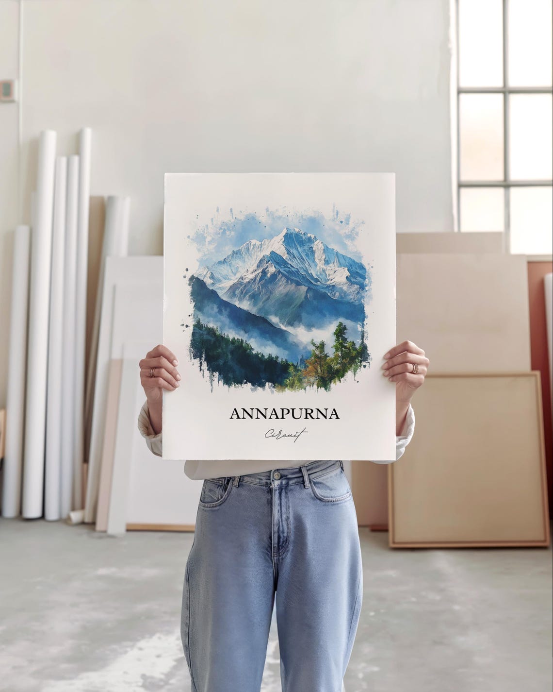 Annapurna Circuit Nepal Watercolor Snow Peak Trekking Travel Poster - Image 5
