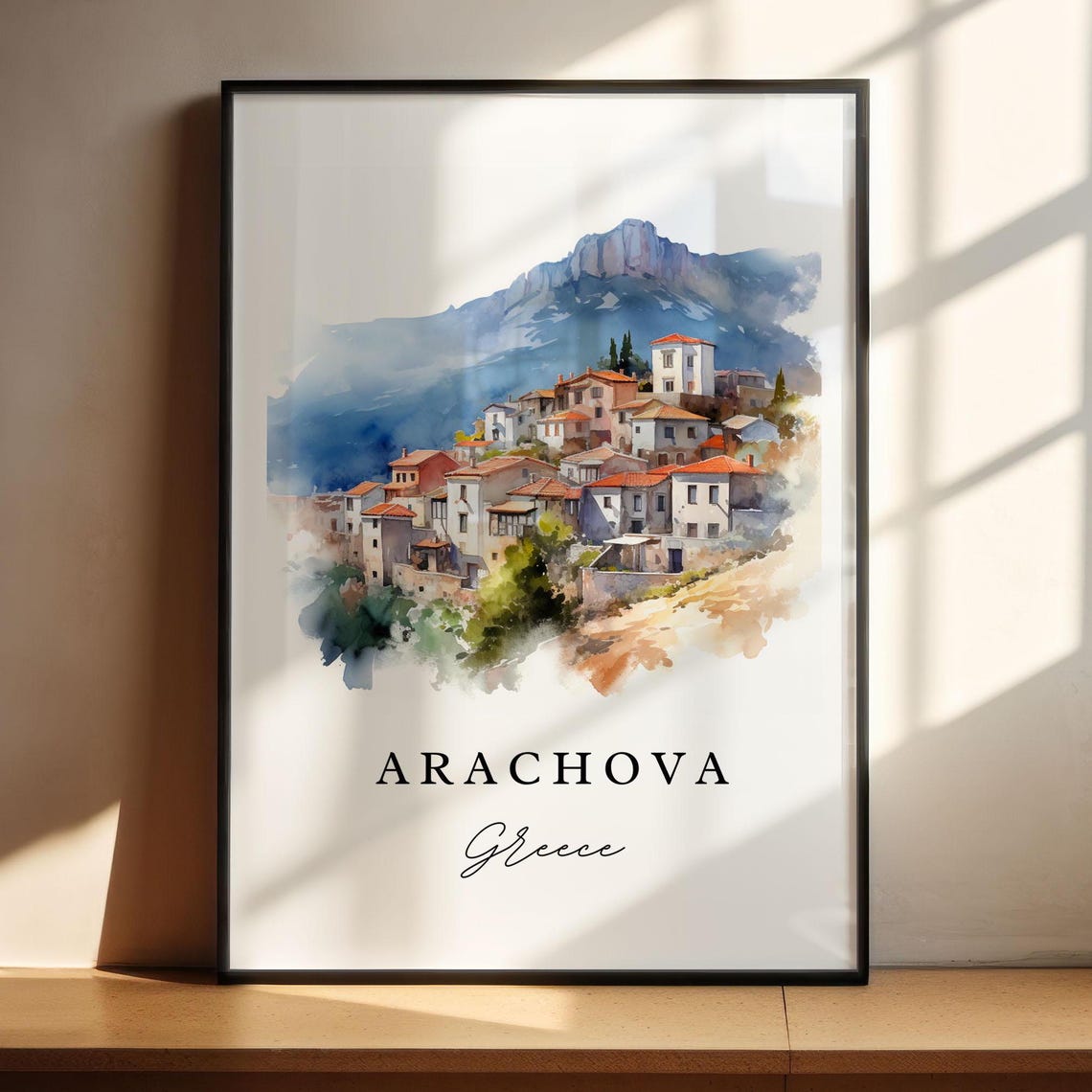 Arachova Greece Mountain Village Watercolor Hillside Town Poster - Image 4