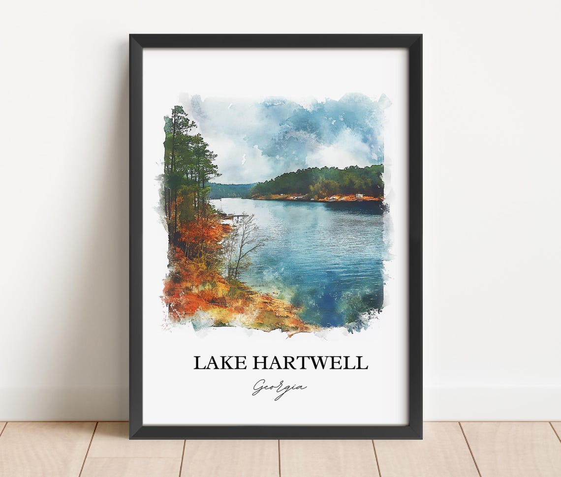 Lake Hartwell Georgia Pine Shoreline Watercolor Travel Poster - Image 4