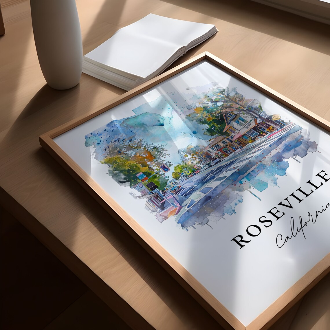 Roseville California Downtown Street Watercolor Travel Art Poster - Image 5