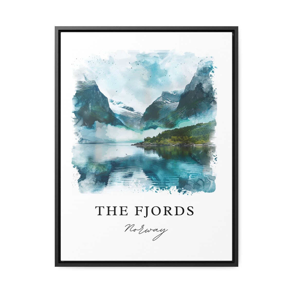 The Fjords Norway Mountain Lake Watercolor Wilderness Travel Poster - Image 2
