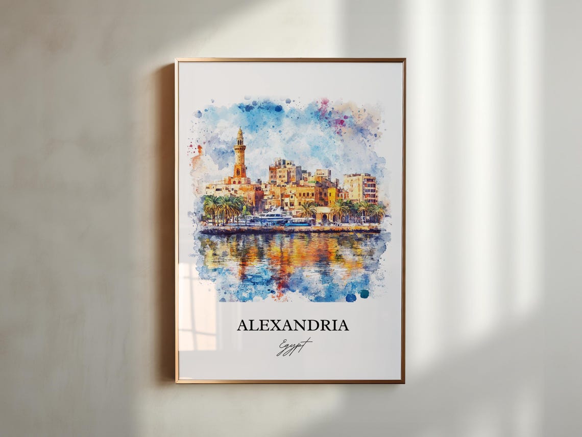 Alexandria Egypt Watercolor Mediterranean Harbor Skyline Poster - Image 5