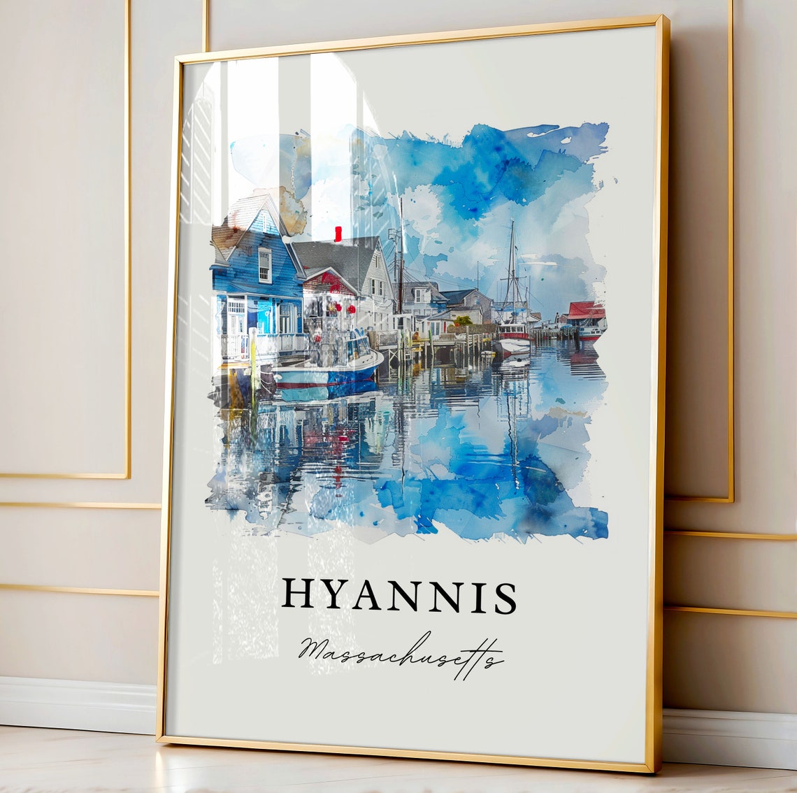 Hyannis Massachusetts Harbor Boats Watercolor Coastal Town Poster - Image 4