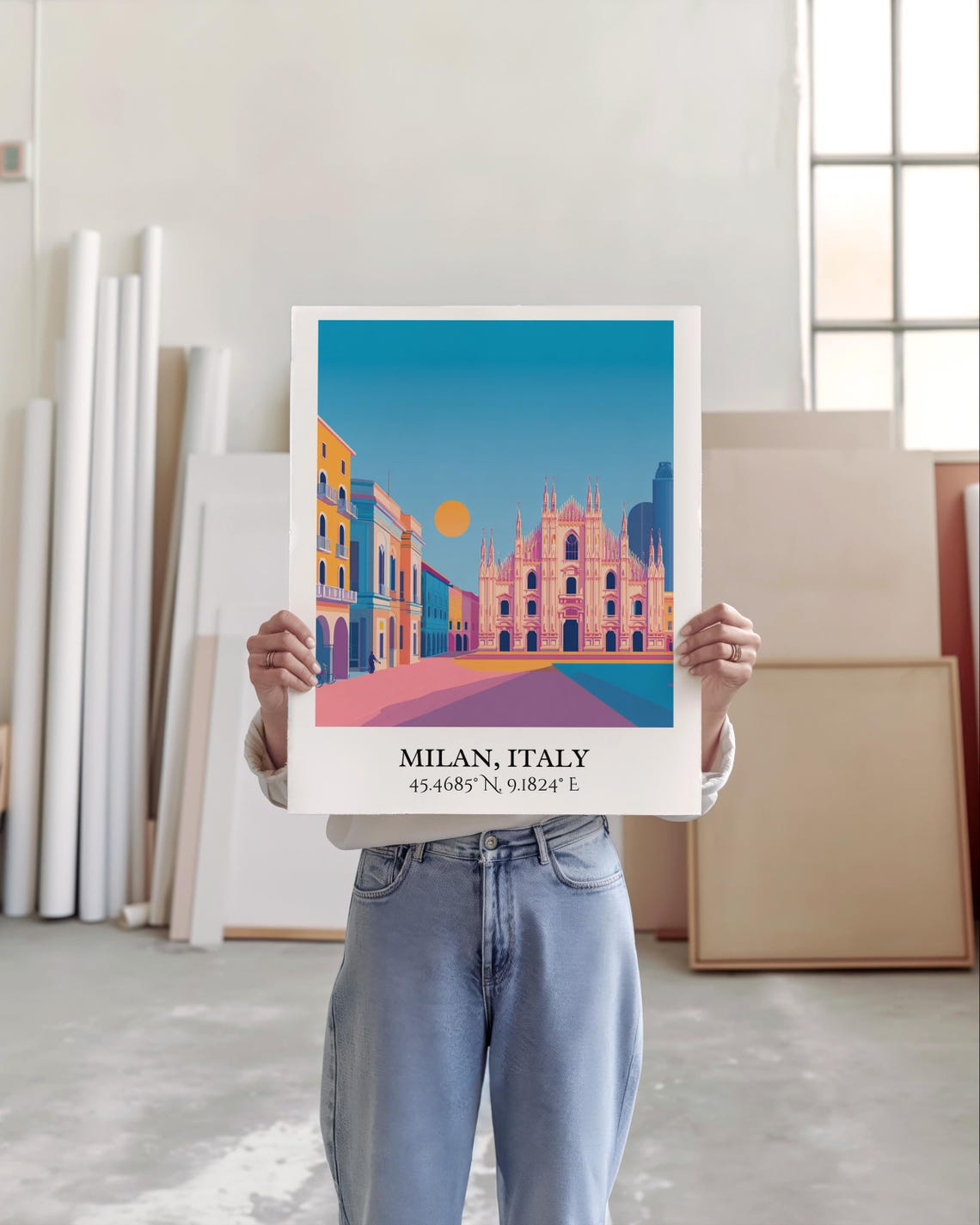 Milan Italy Cathedral Sunset Plaza Retro Travel Coordinates Art Poster - Image 5