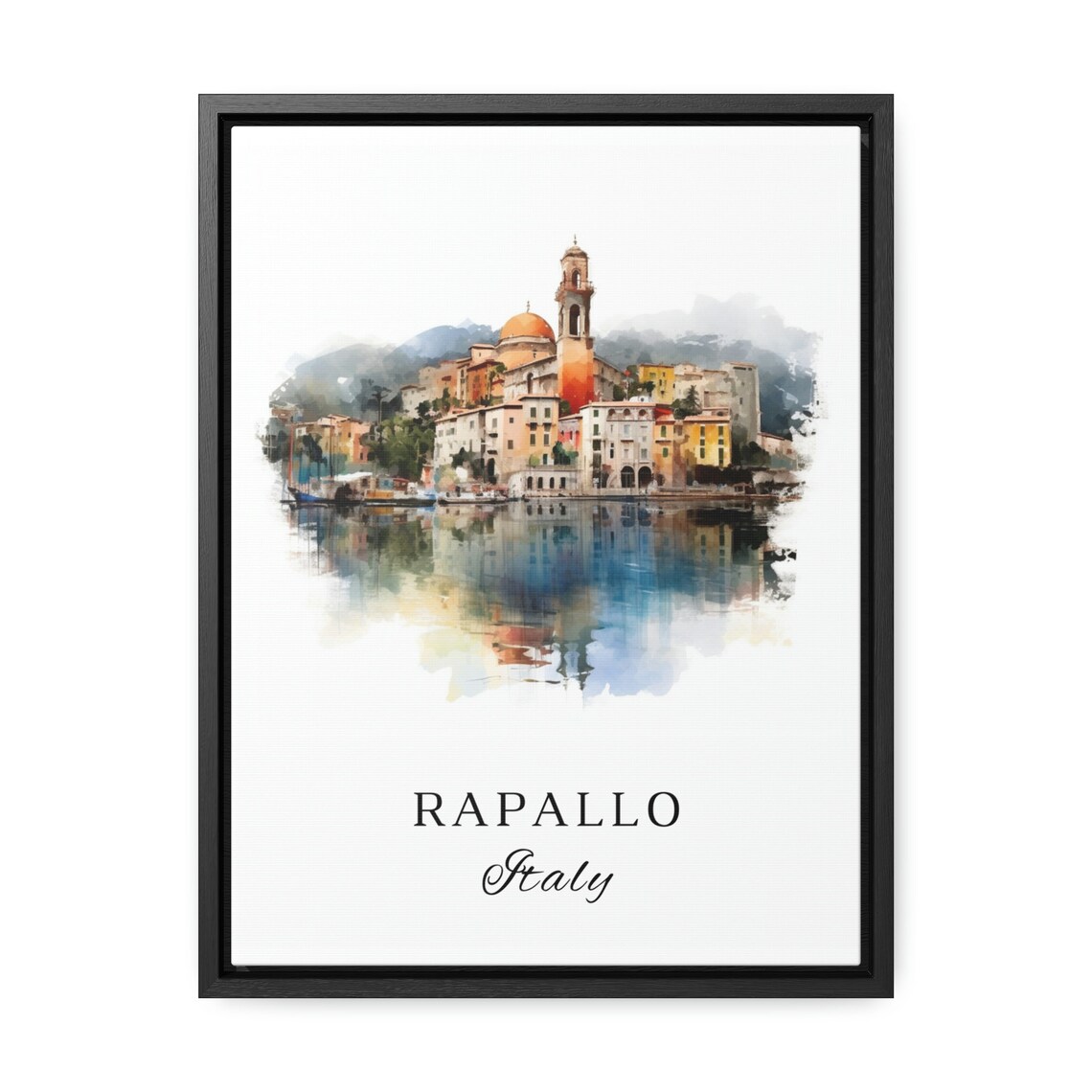Rapallo Italy Colorful Harbor Reflection Watercolor Travel Poster