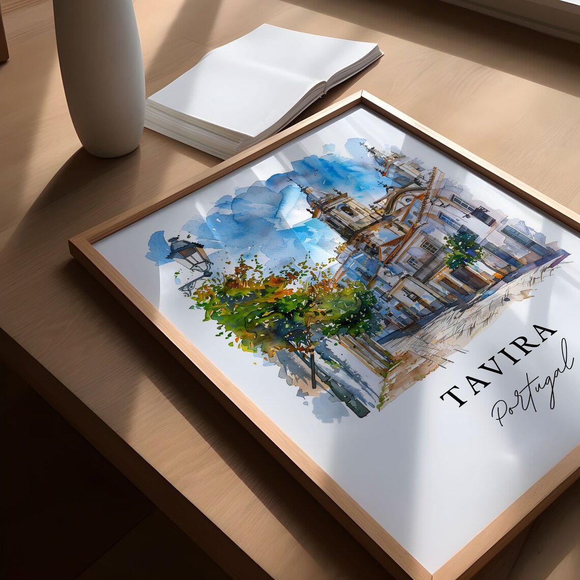 Tavira Portugal Church Towers Street Watercolor Travel Art Poster - Image 5