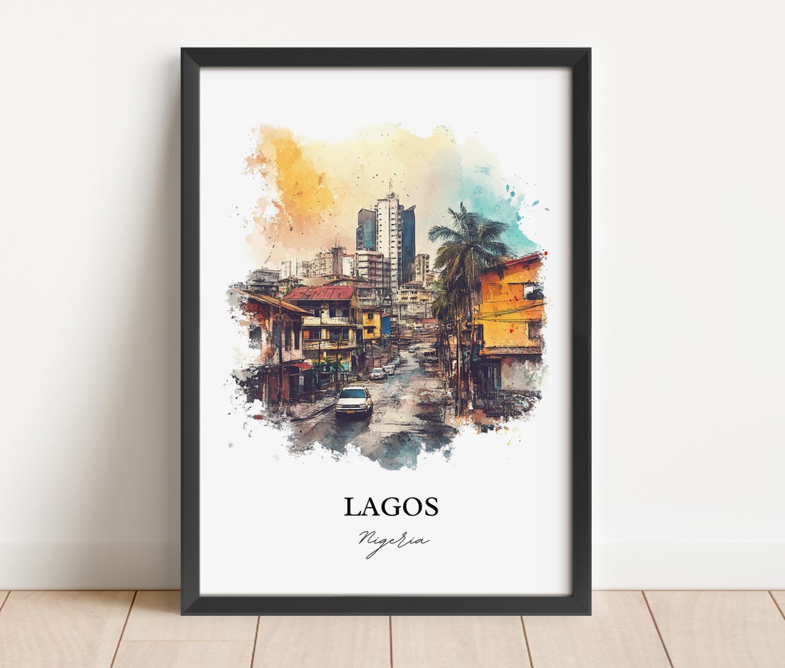 Lagos Nigeria Bustling Street Palm Trees City Watercolor Poster - Image 5