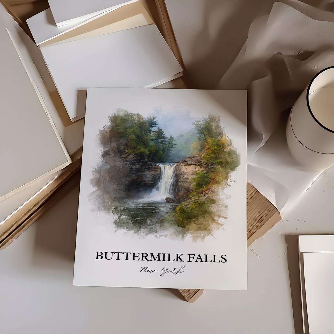 Buttermilk Falls New York Finger Lakes Region Waterfall Travel Poster - Image 2