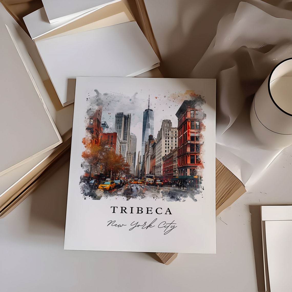 Tribeca New York City Downtown Skyline Watercolor Street Poster - Image 6