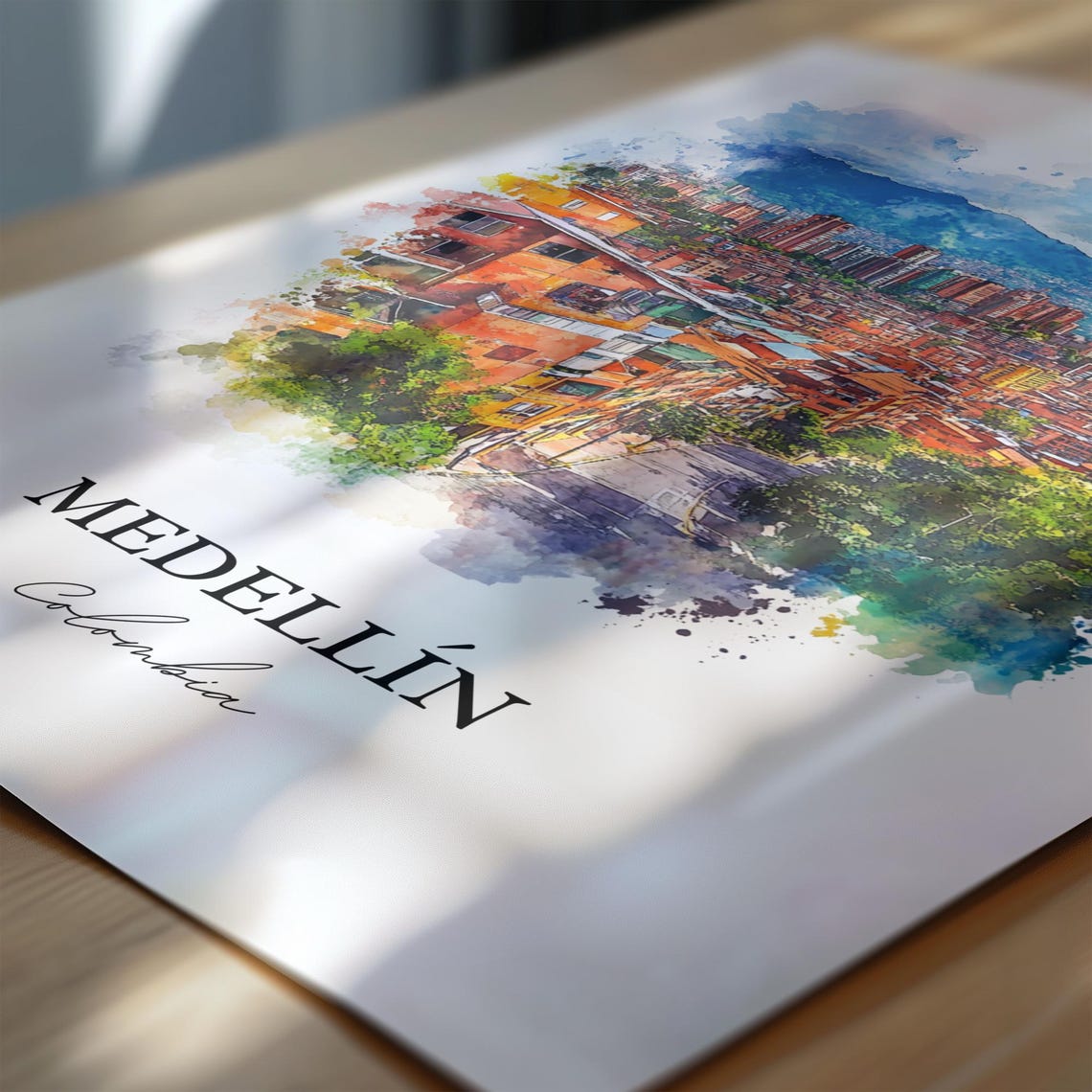 Medellin Skyline Watercolor Travel Poster, Colombia - Image 6