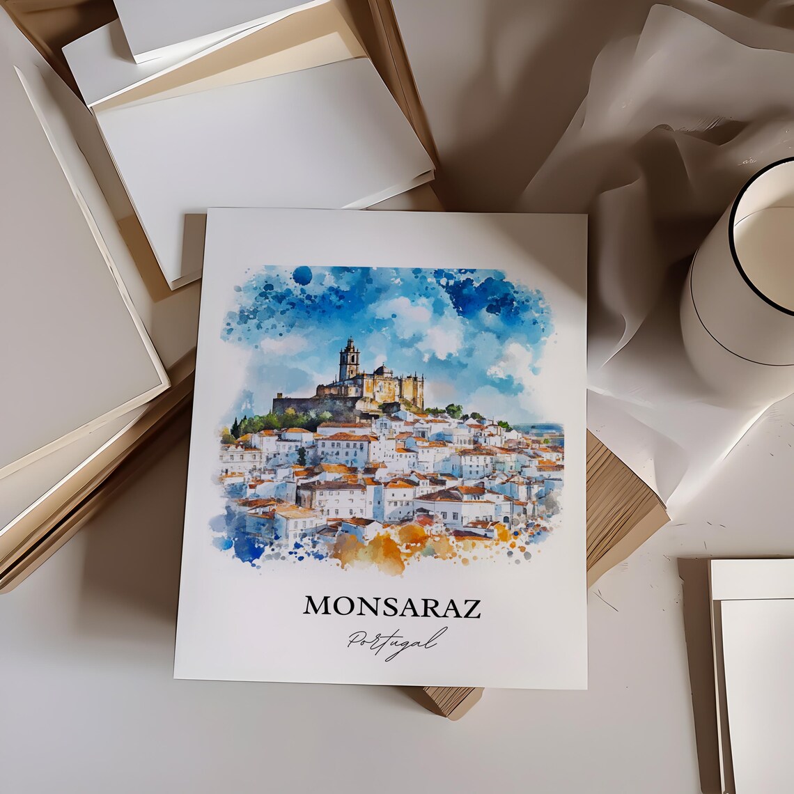 Monsaraz Portugal Alentejo Hilltop Village Watercolor Poster - Image 3