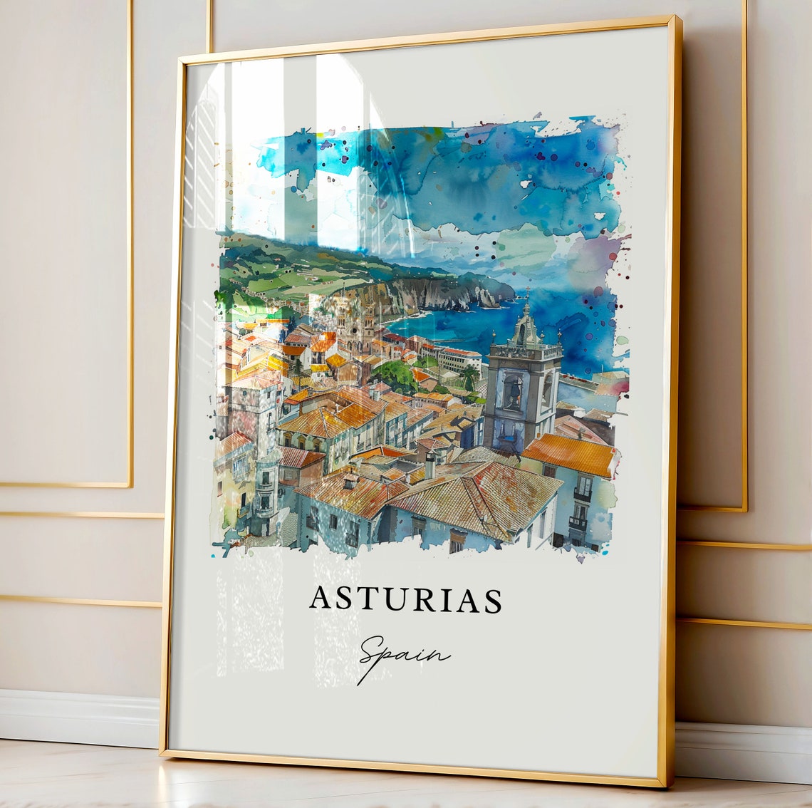 Asturias Spain Watercolor Travel Poster, Housewarming - Image 4