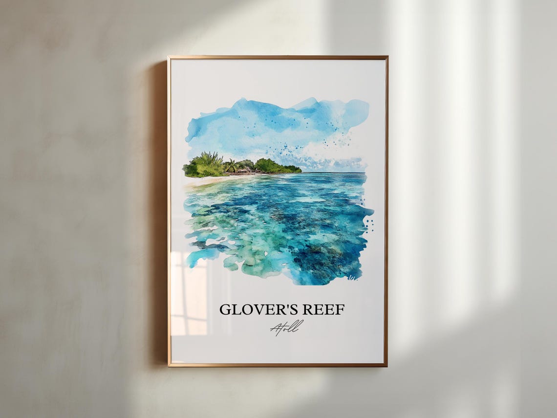 Glovers Reef Wall Art Belize Print Watercolor Gift Travel Poster Housewarming - Image 5