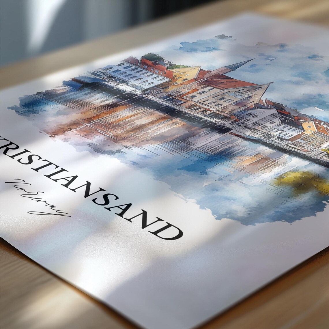 Kristiansand Norway Watercolor Harbor Town Church Travel Poster - Image 6