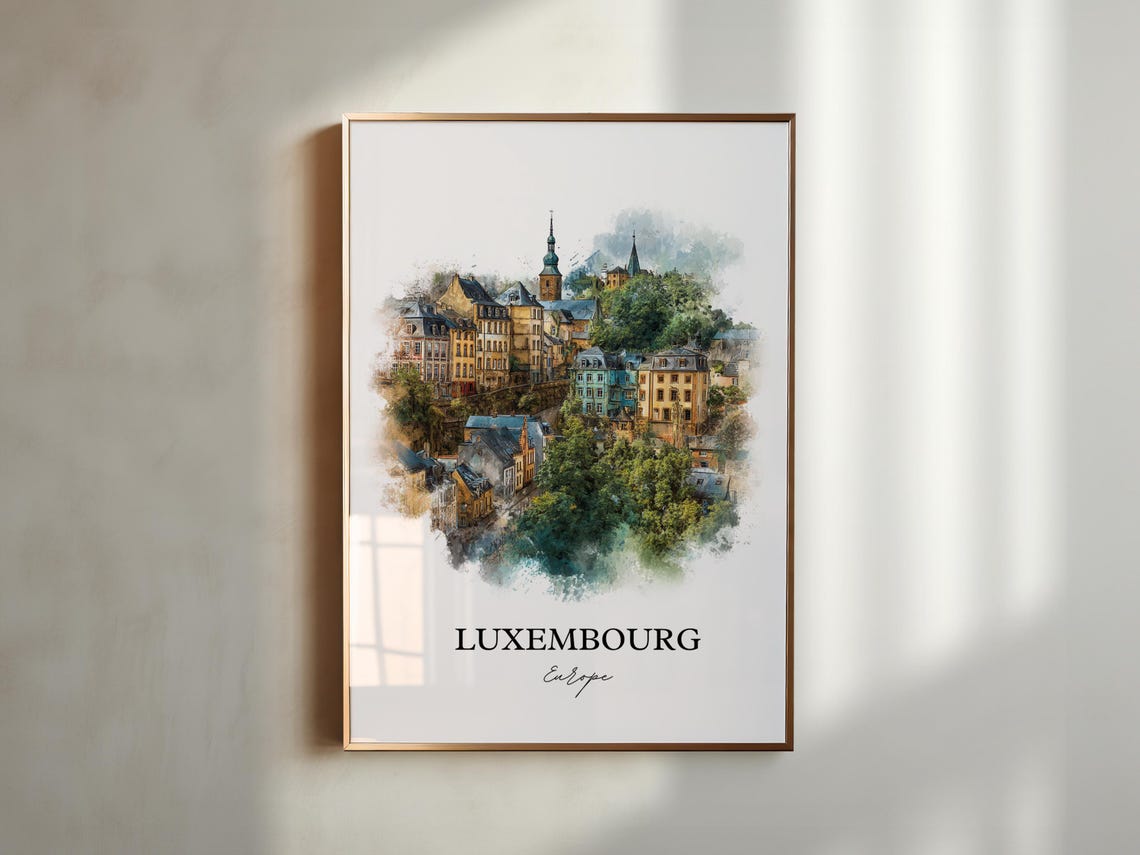 Luxembourg Old City Hillside Watercolor Europe Travel Poster - Image 6