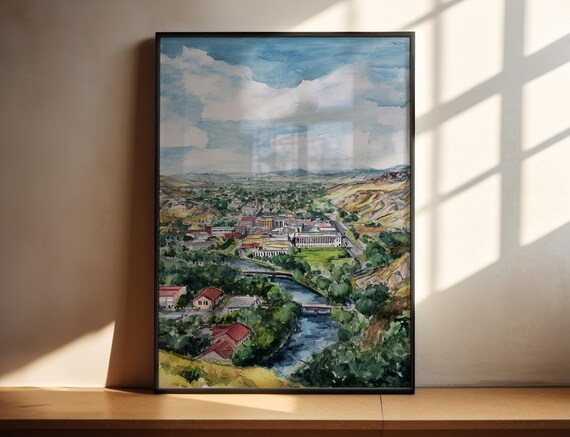 Rapid City Sd Watercolor Art Travel Print Artwork South Dakota Decor Skyline Wall
