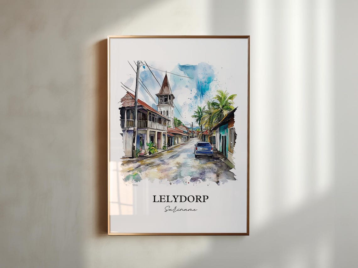 Lelydorp Suriname Church Street Watercolor Travel Art Poster - Image 6
