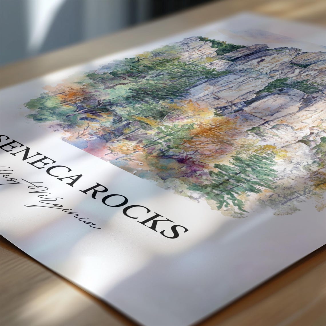 Seneca Rocks West Virginia Climbing Cliffs Watercolor Nature Poster - Image 6