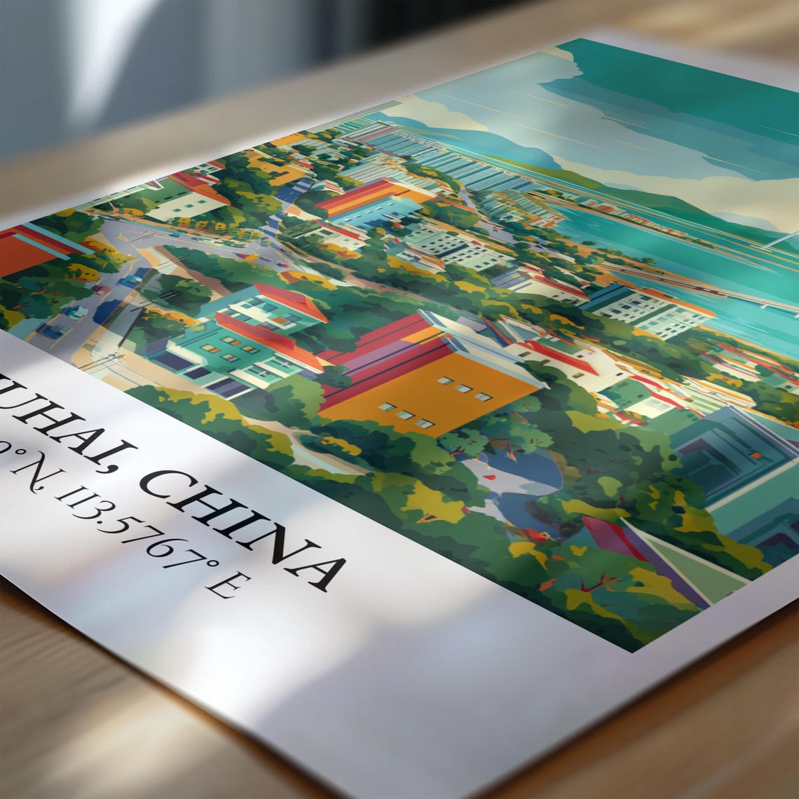 Zhuhai China Coastal Skyline Retro Travel Coordinates Art Poster - Image 6
