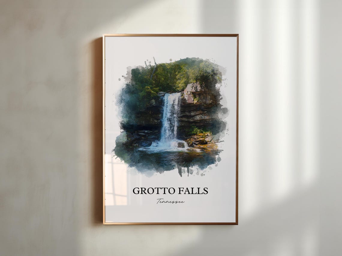 Grotto Falls Tennessee Forest Grotto Cascade Watercolor Poster - Image 3