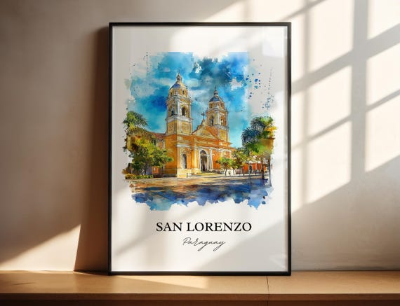 San Lorenzo Wall Art Asuncin Print Paraguay Watercolor Gift Travel Poster Housewarming
