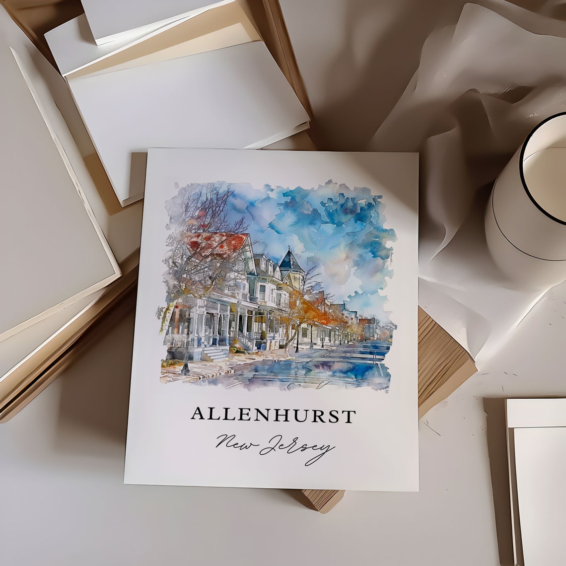 Allenhurst New Jersey Victorian Streetscape Watercolor Poster - Image 6