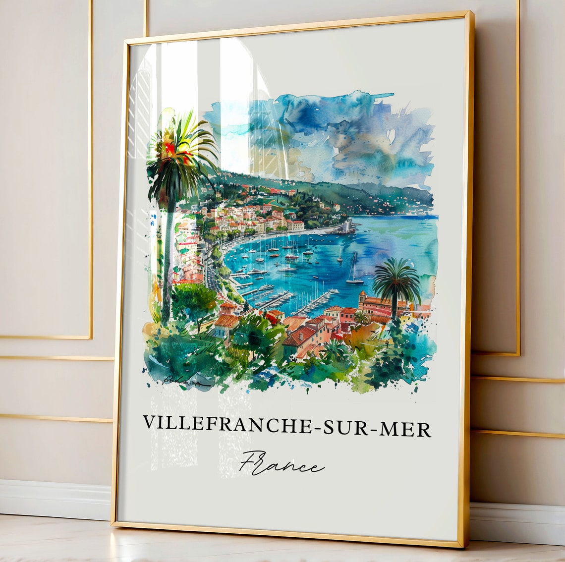 Villefranche-sur-Mer Watercolor Travel Poster, France - Image 4