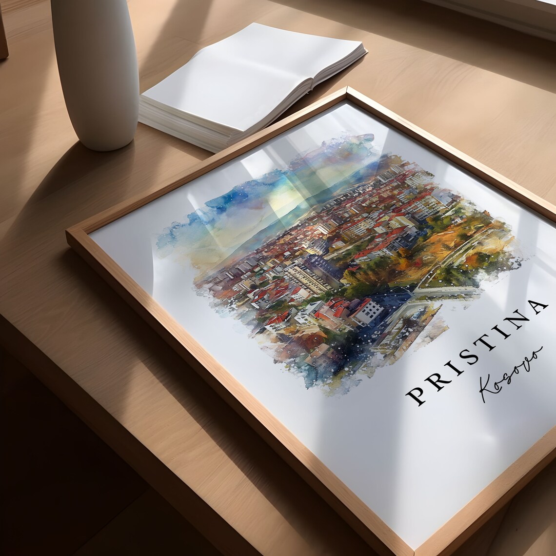 Pristina Kosovo Watercolor City Panorama Travel Souvenir Poster - Image 5