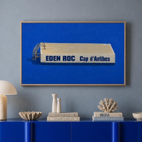 Eden Roc Cap d'Antibes Pool Platform Poster Cobalt Blue Water Wall Decor