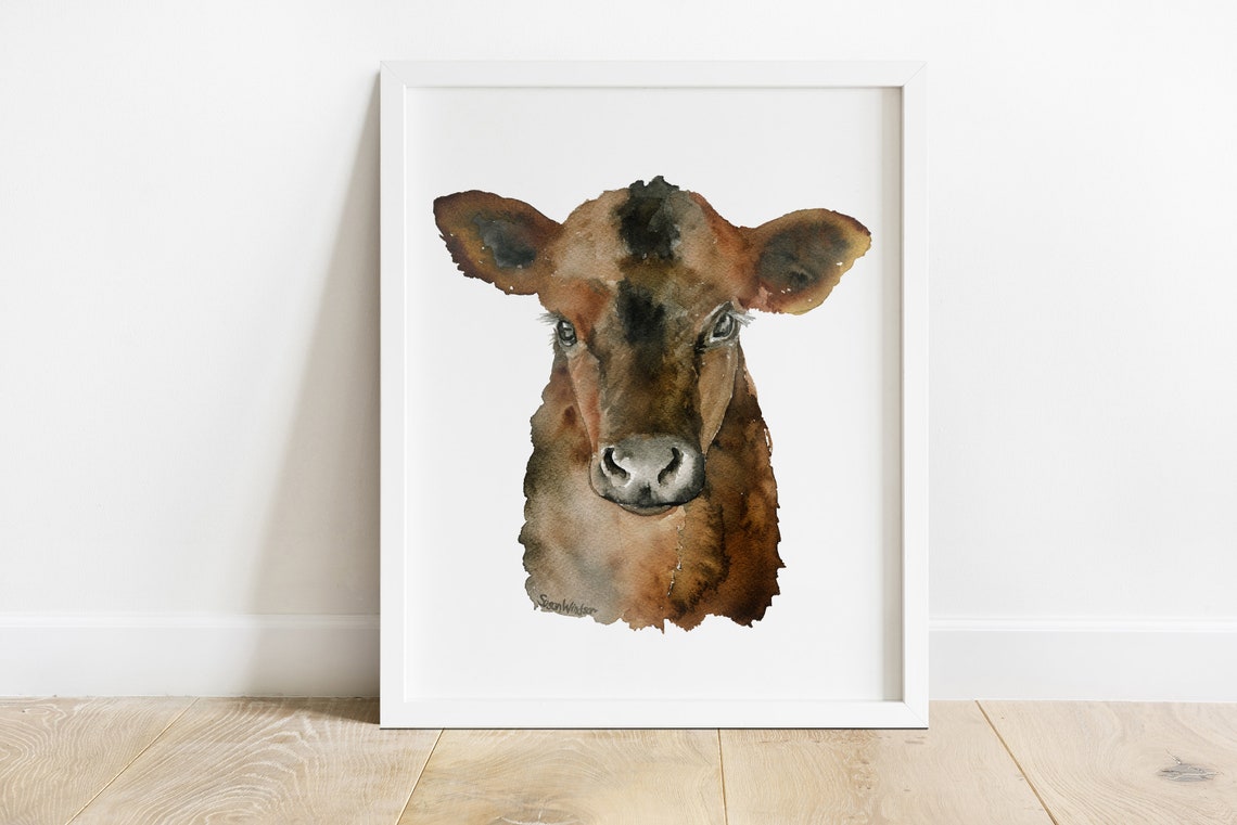 Angus Cow Calf Watercolor Art Print, Nursery Decor - Image 2