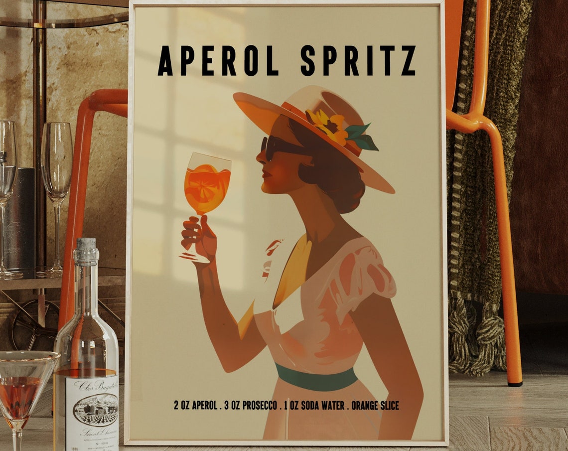 Aperol Spritz Retro Cocktail Recipe Italian Summer Bar Poster - Image 2