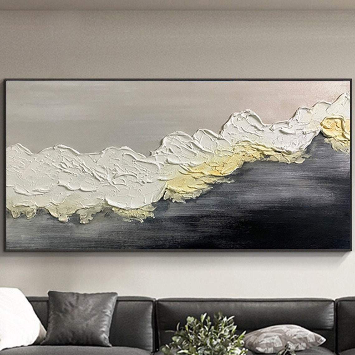 White Foam Wave Cresting Over Dark Sea Textured Ocean Wall Art Poster