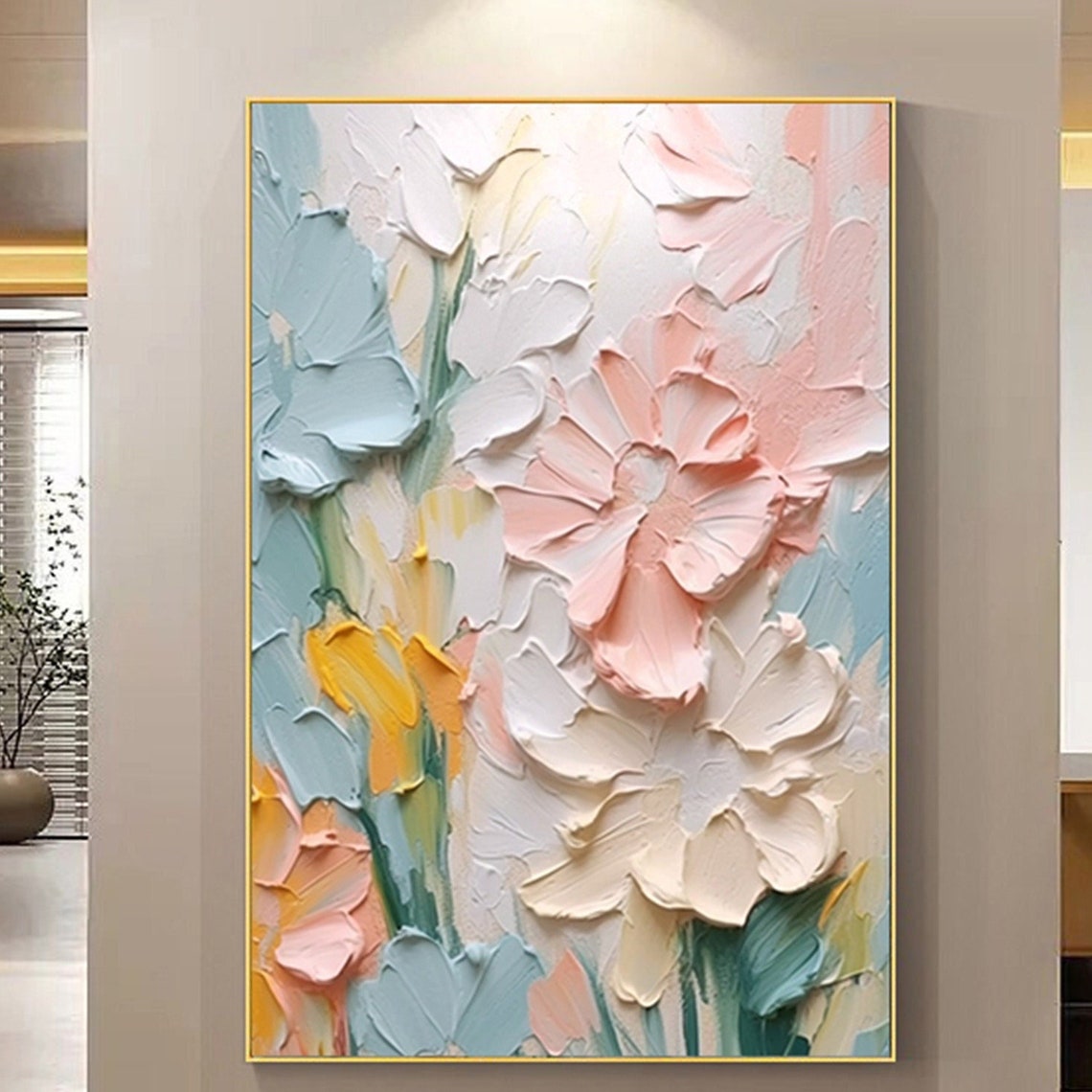 Pastel Pink White 3D Textured Floral Bloom Abstract Painting Poster