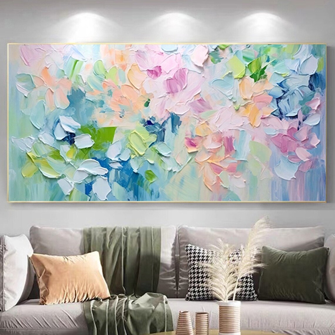 Soft Pastel Blue Pink Abstract Floral 3D Textured Painting Poster