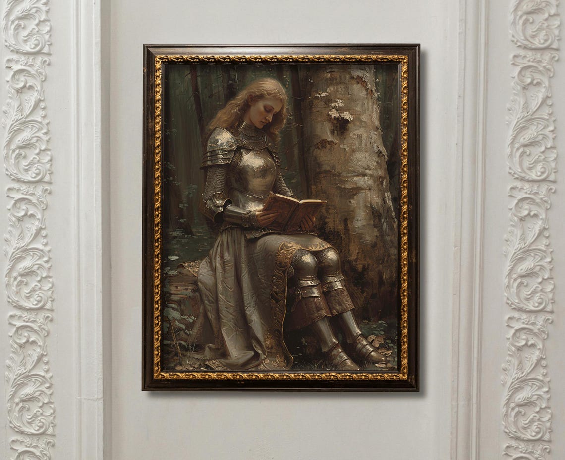 Lady Knight Reading By A Birch Tree In A Quiet Forest Poster - Image 5