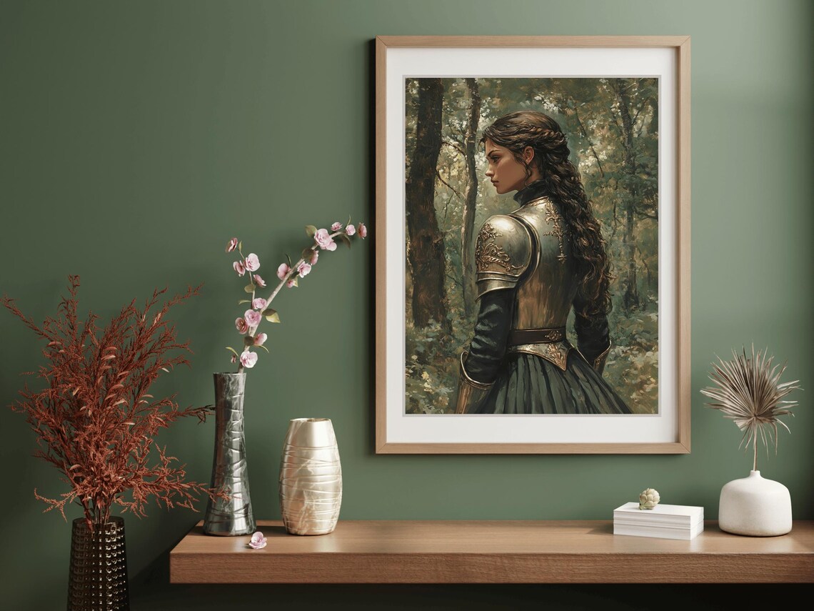 Lady Knight Braided Hair Forest Side Profile Armor Fantasy Painting Poster - Image 5