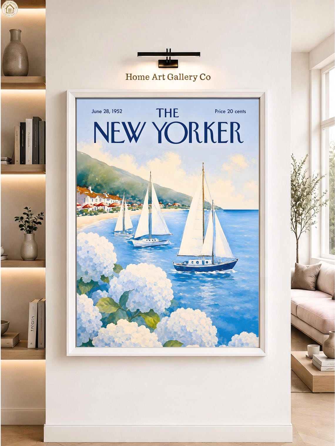The New Yorker Sailboat Hydrangea Vintage Magazine Cover Art Poster