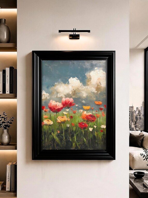Wildflower Meadow Wall Art Colourful Floral Landscape Oil Painting Print