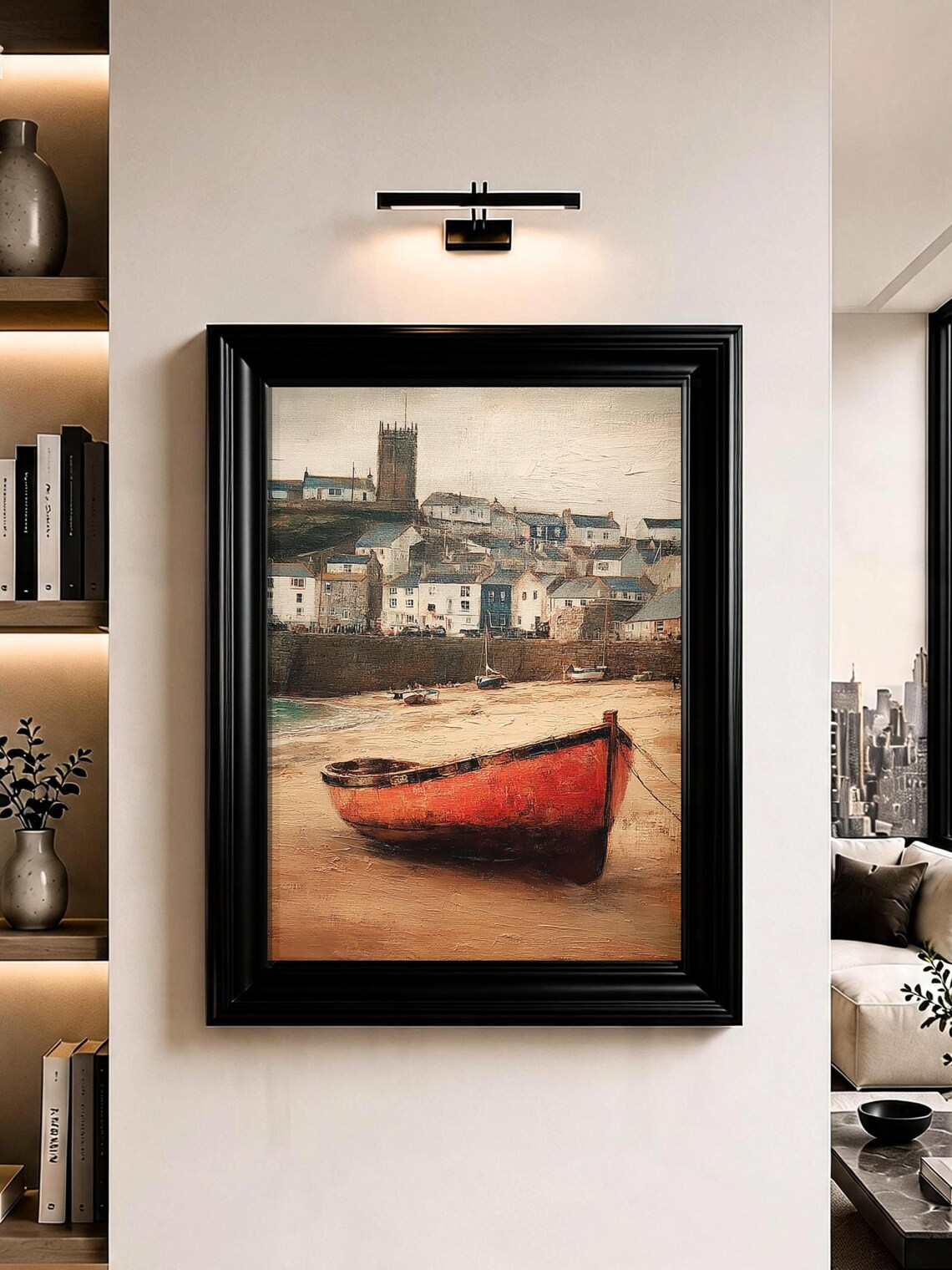 Cornish Fishing Village, Coastal Painting Print