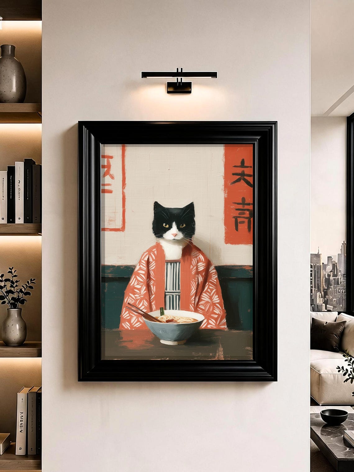 Japanese Ramen Cat Wall Art Oil Painting Print