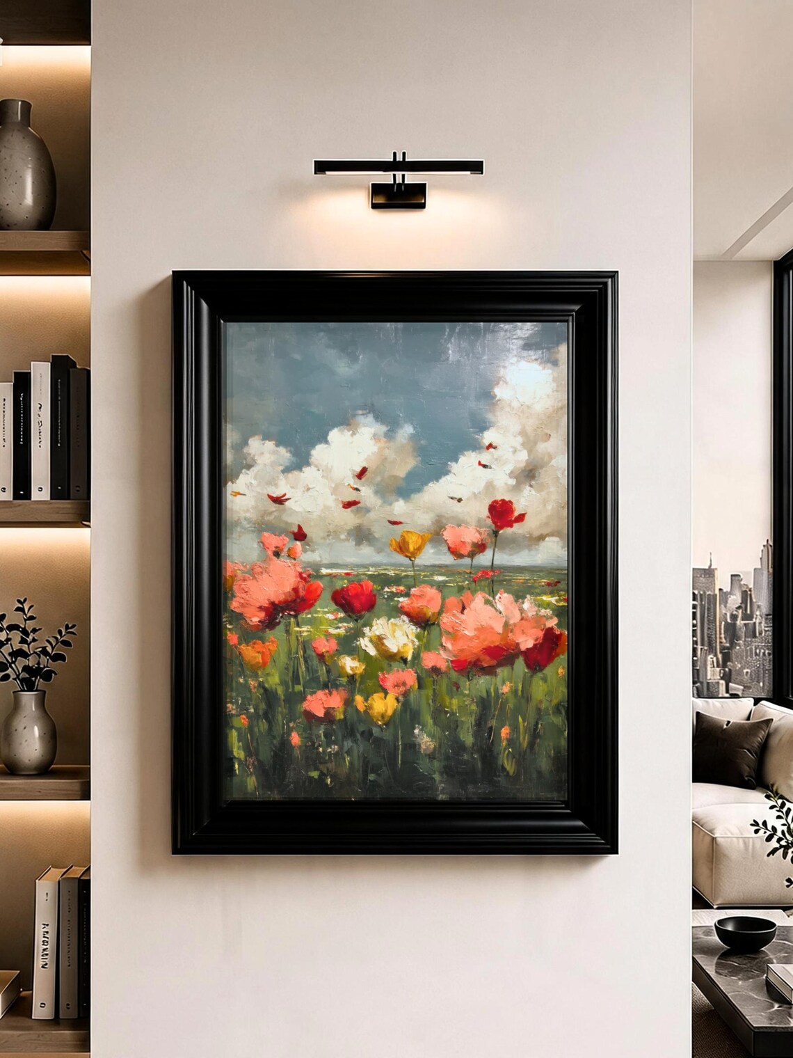 Wildflower Meadow Colorful Floral Landscape Oil Painting Poster for Home