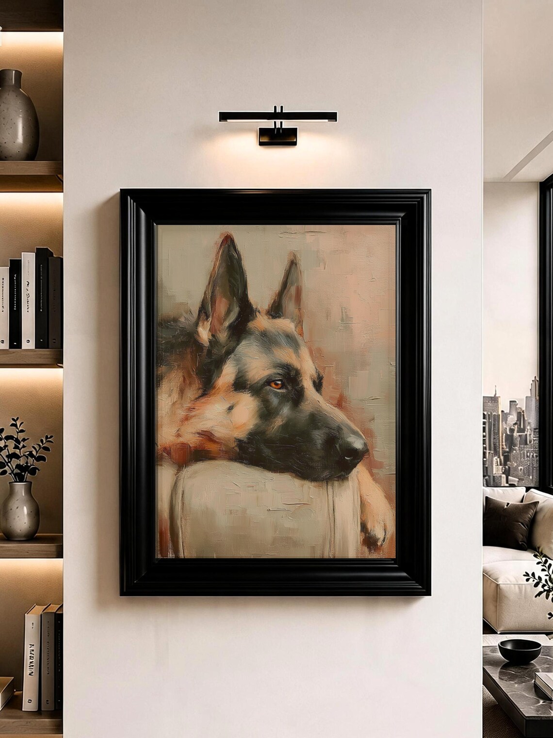 Resting German Shepherd Dog Portrait Oil Painting Pet Wall Art