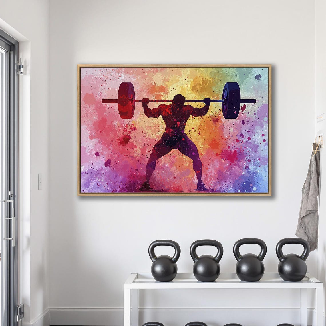 Weightlifter Silhouette Overhead Lift on Colorful Splatter Art Poster - Image 2