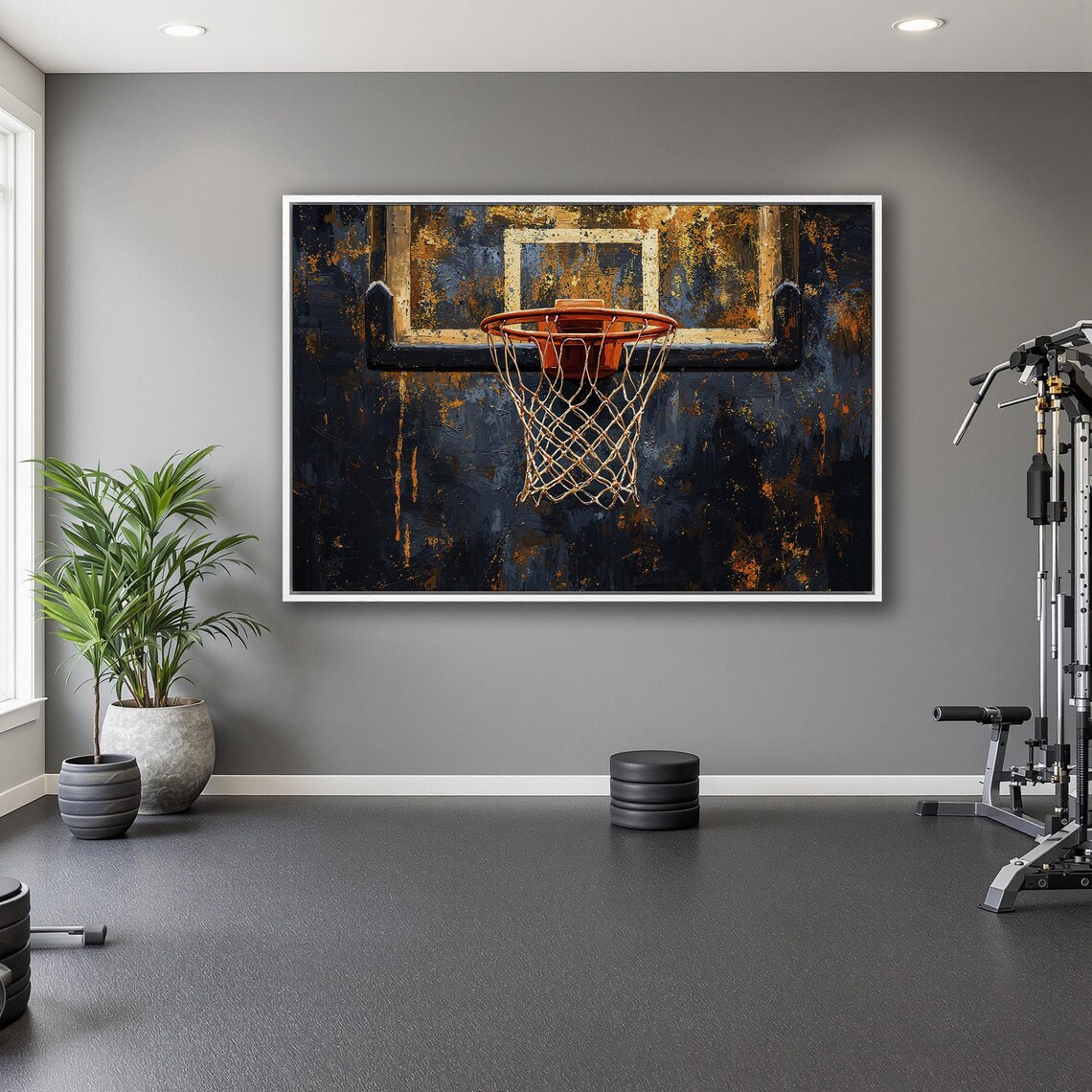 Basketball Hoop Close Up On Dark Blue And Gold Grunge Poster - Image 5