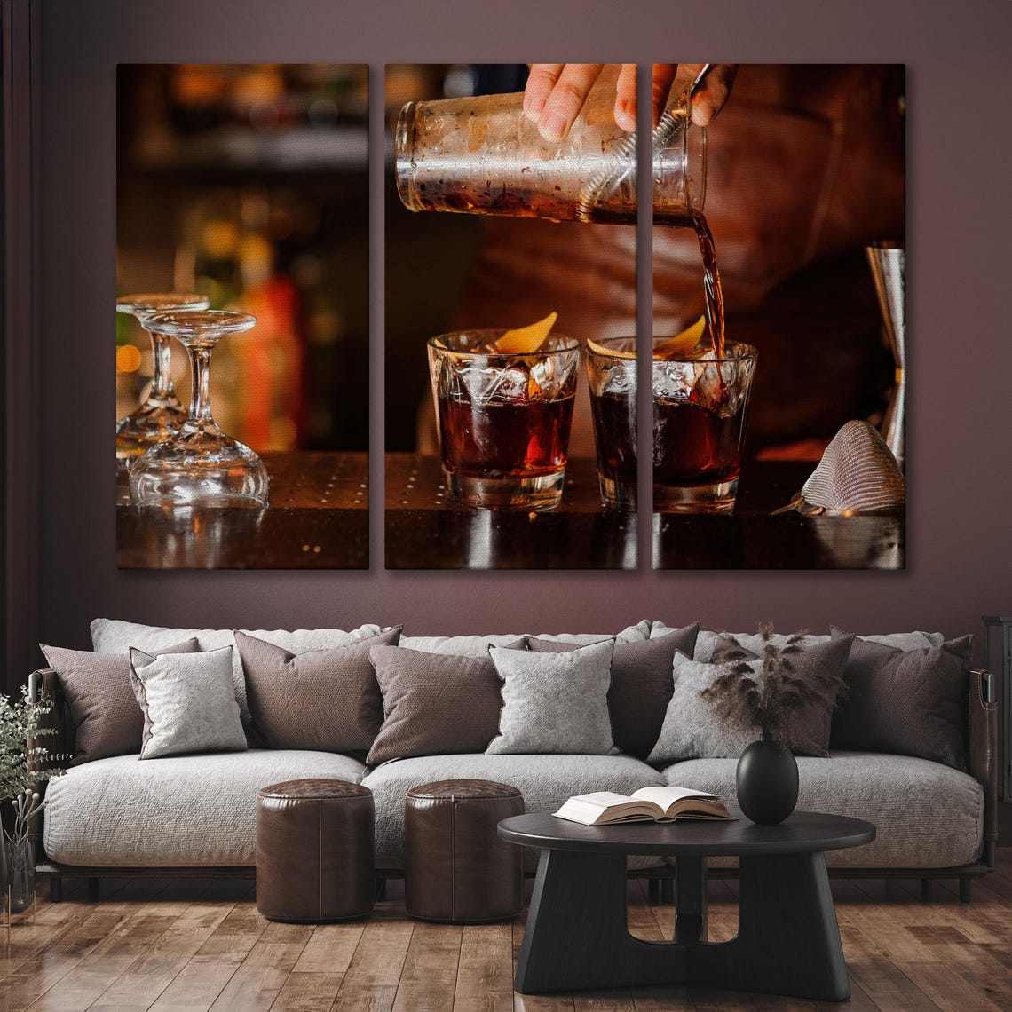 Bartender Pouring Classic Negroni Cocktail Moody Bar Large Wall Art - Image 6
