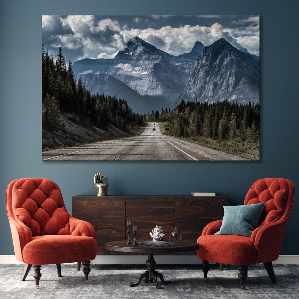 Mountain Highway Road Through Dramatic Dark Peaks Large Wall Art - Image 4