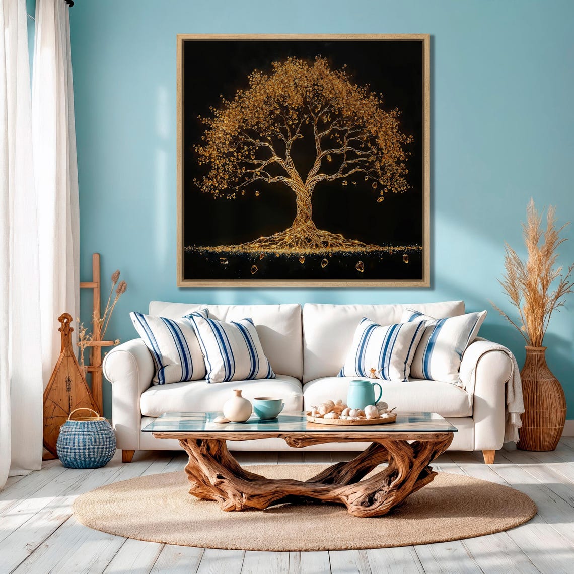 Golden Wire Tree of Life on Black Starry Night Elegant Art Poster - Image 3