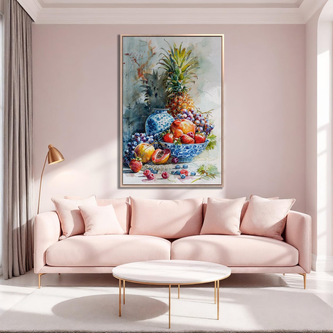 Watercolor Fruit Still Life With Pineapple And Blue Porcelain Poster - Image 5