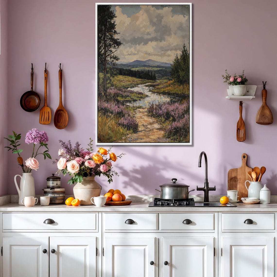 Winding River Through Purple Heather Moorland and Hills Poster - Image 3